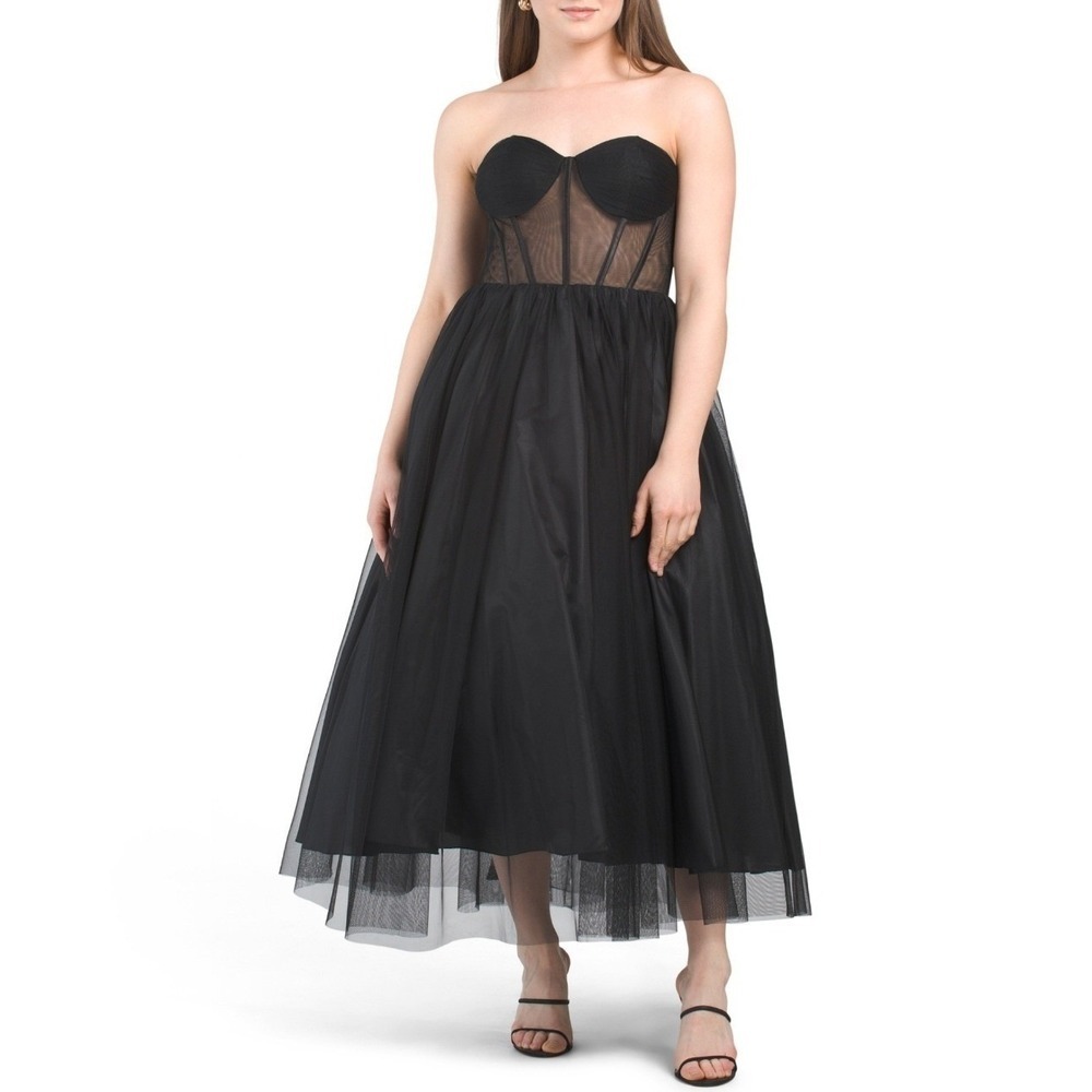 Betsy & Adam Black Dress Cocktail Tulle Corset Party Formal Gown Size 2 NWT